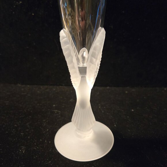 Crystal SASAKI Champagne Flute With Frosted Birds Doves Stem 9"Elegant Design - Picture 3 of 6